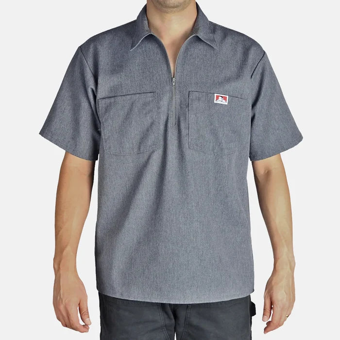 Half zip short sleeve work shirt by Ben Davis in charcoal heather, available in big and tall sizes