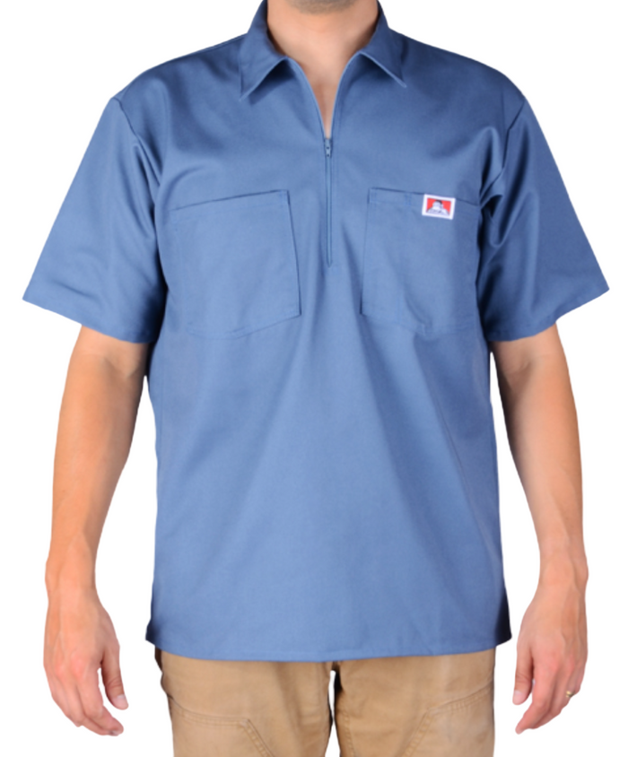 Ben Davis half-zip short-sleeve work shirt in steel blue, available in big and tall sizes