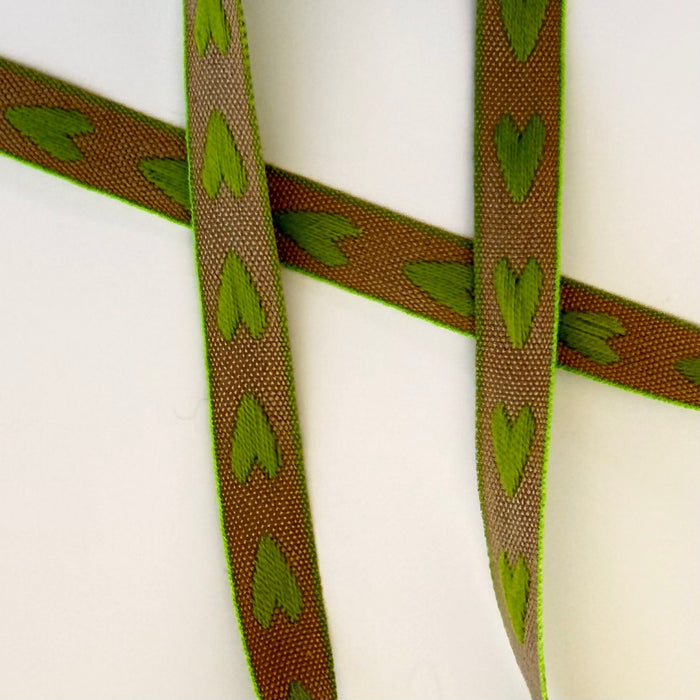 11mm Natural with Green heart & edge - organic cotton/linen blend