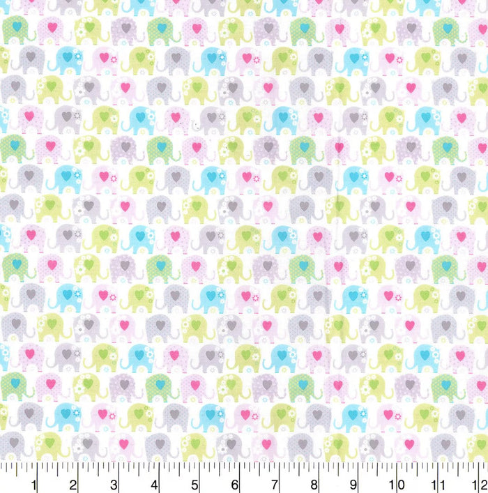 Baby Elephants on White 100% Cotton Baby Price Per Yard