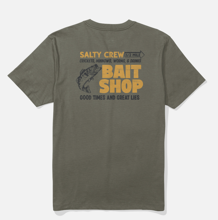 Salty Crew Bait Shop short-sleeve graphic t-shirt in dusty olive