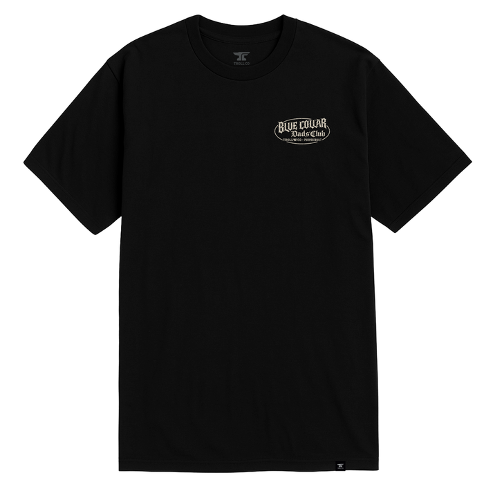 BCDC Atlas short sleeve graphic tee in black, front view of the printed chest graphic