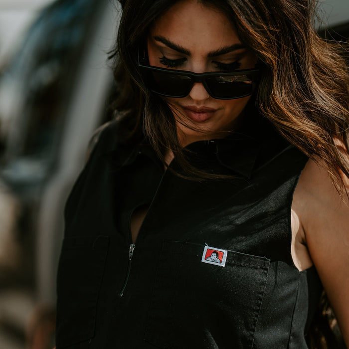 Women's cropped short sleeve work shirt by Ben Davis in solid black, further gallery view