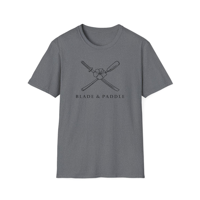 Blade & Paddle T-Shirt (front center logos in black lineart)