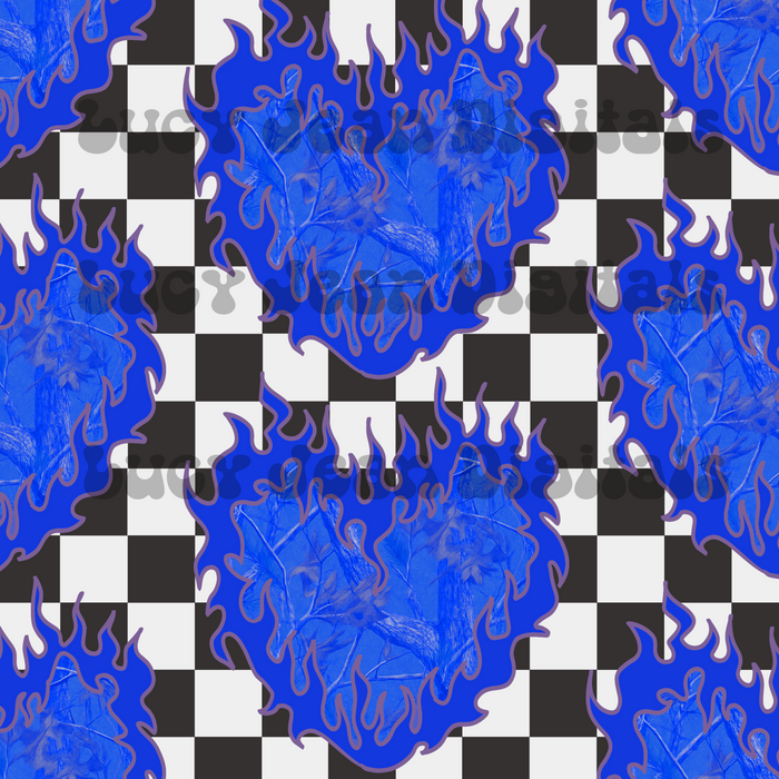 Blue Camo Flame Heart Checkered Seamless File
