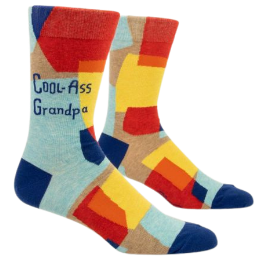 COOL-ASS GRANDPA M-CREW SOCKS. What's really cool about me is that I'm even cool in the ways in which im a little un-cool, which is pretty cool, you know? Men's shoe size 7-12. 62% combed cotton; 35% nylon; 3% spandex.