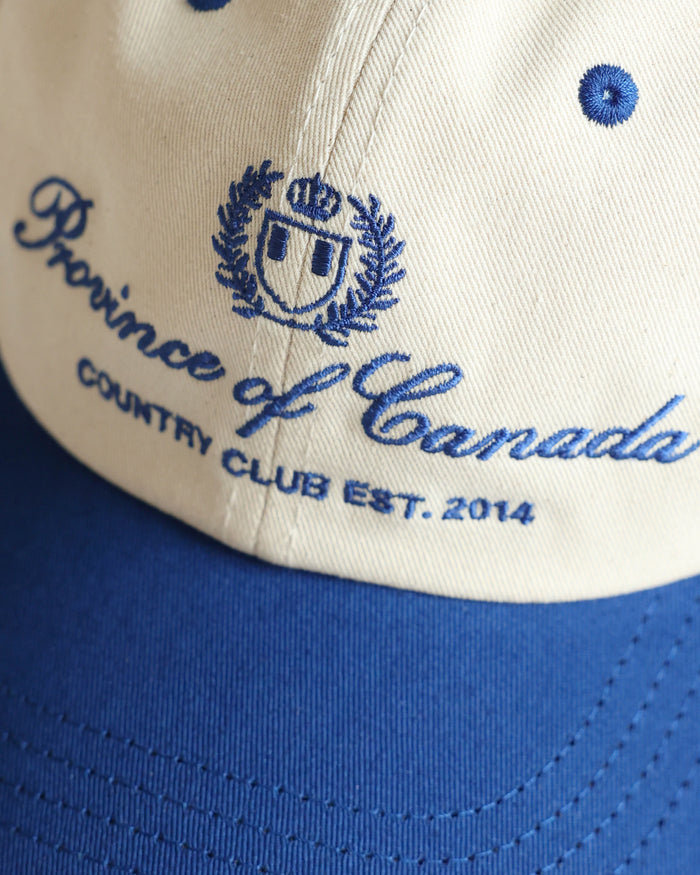 Made in Canada 100% Cotton Country Club Baseball Hat Natural Royal Blue - Province of Canada