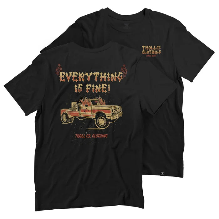 Troll Co. Everything is Fine short-sleeve graphic t-shirt in black, available in big and tall sizes