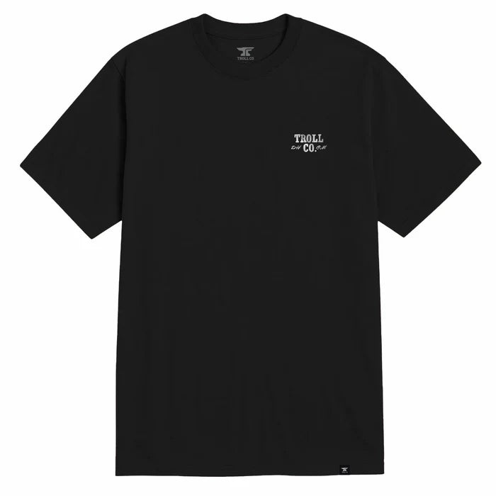 Front view of the Troll Co. Flagship Skull graphic t-shirt in black
