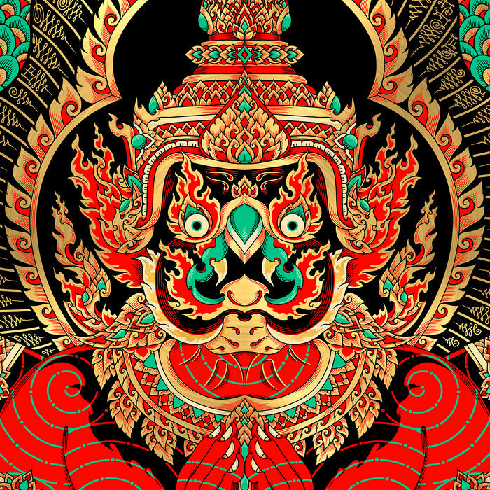 'Garuda' Gold Foil - Neon, Hand Embellished Screen-print