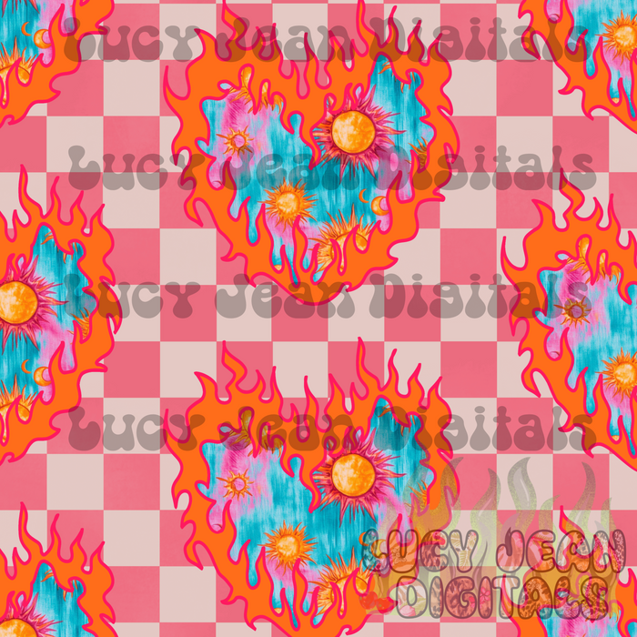 Groovy Flame Heart Checkered Seamless File