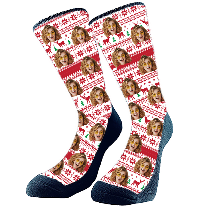 Christmas Ugly Sweater Socks Custom Made by The Sock Bar, create your own with faces, images or logos.
