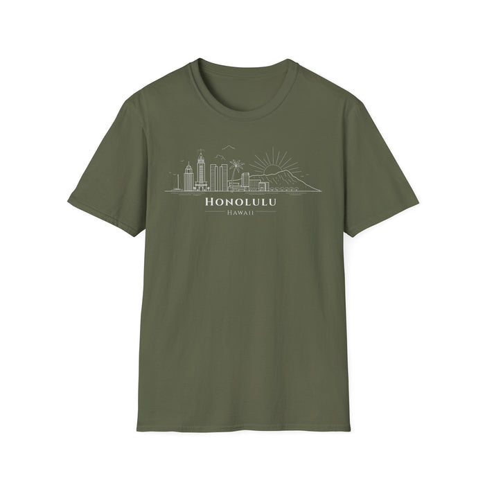 Honolulu Skyline T-Shirt (white lineart & text)