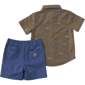 Carhartt infant and toddler boys shirt and canvas short set in blue horizon, alternate product view