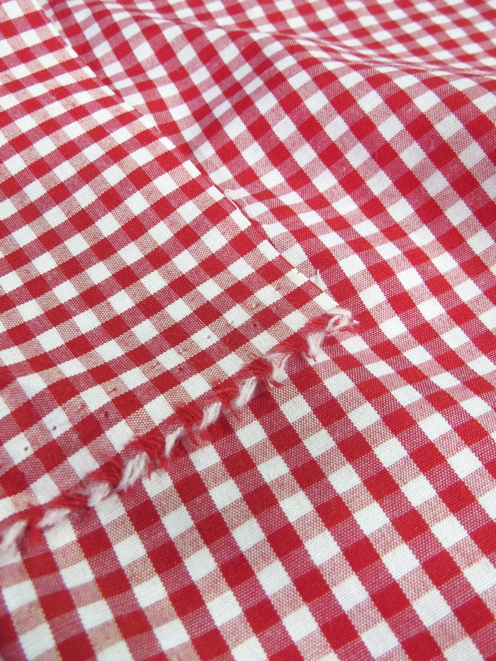 Mini Checkered Gingham Poly Cotton Printed Fabric / Red / Sold By The Yard