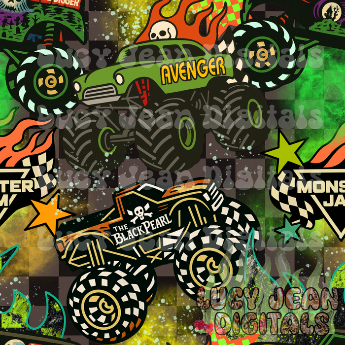 Monster Trucks Green Seamless File