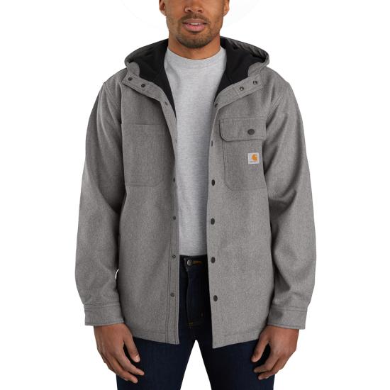 Carhartt Rain Defender heavyweight hooded shirt jacket in black heather, water resistant