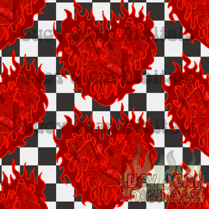 Red Camo Flame Heart Checkered Seamless File