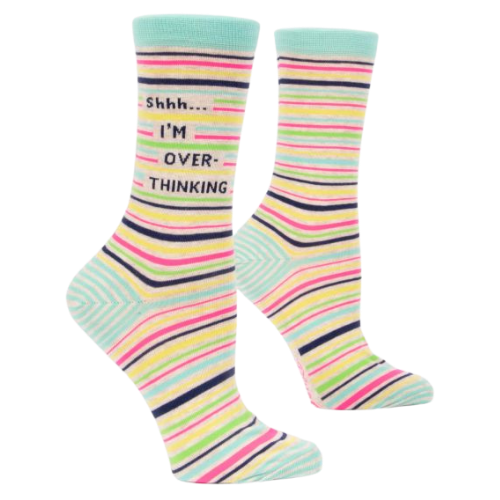 The Sock Bar presents `Shh... I`m Over-Thinking. Pattern socks with bright colored horizontal lines. High Quality Comfortable Business Socks.