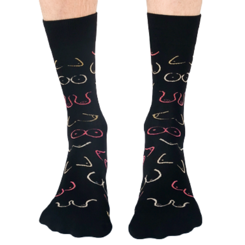 Simply The Breast Men's Socks. Lots of Boobies with black background.