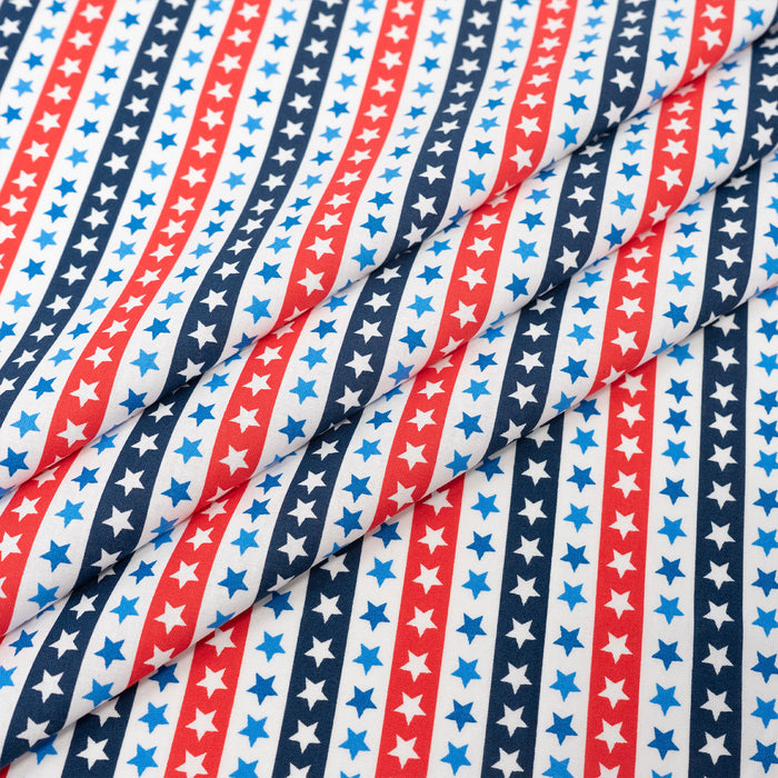 SINGER® Fabric, 100% Cotton, Red White And Blue Stars In Line, Cut by the Yard