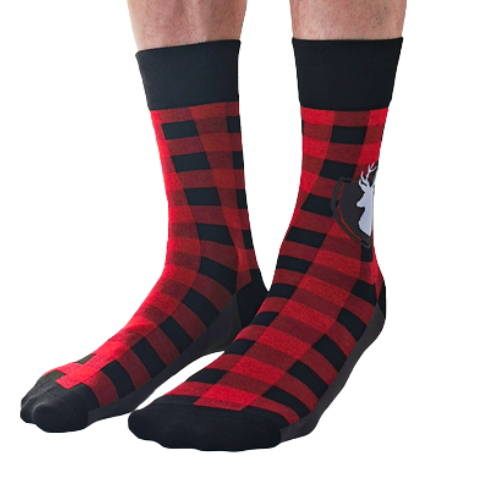 Tartan-Buck Men's Crew Socks. These socks will make you feel plaid to the bone. Size: Men’s shoe size 7-12. Material: 70% Combed Cotton, 28% Nylon and 2% Spandex.