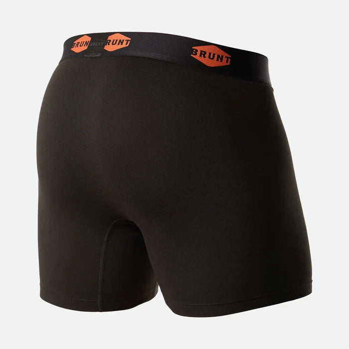 Comfort Tech 6 inch performance boxer brief by BRUNT in black, back view of the garment