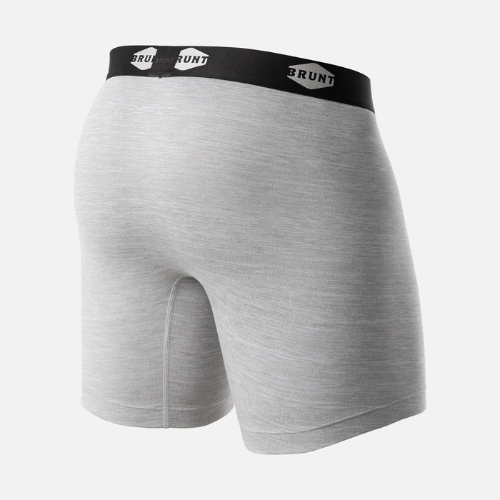 Comfort Tech 9 inch boxer brief by BRUNT in heather grey, back view of the garment