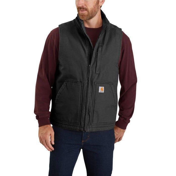 Carhartt washed duck sherpa lined mock neck vest in black, alternate product view