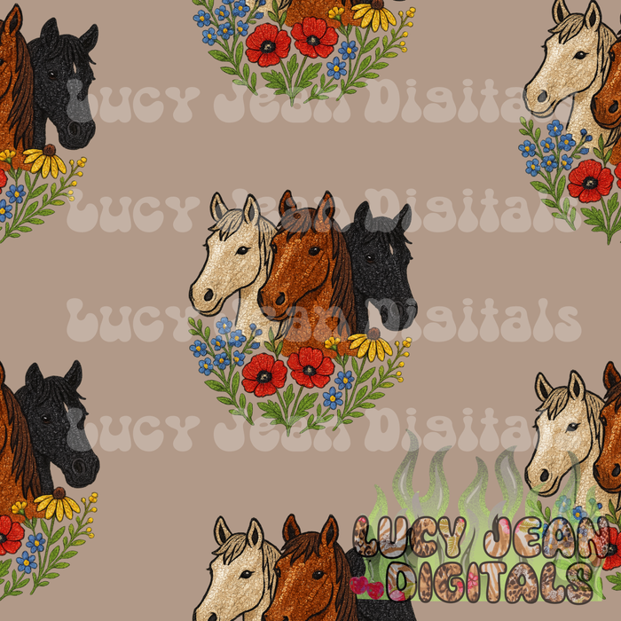 Wildflowers and Horses Seamless File