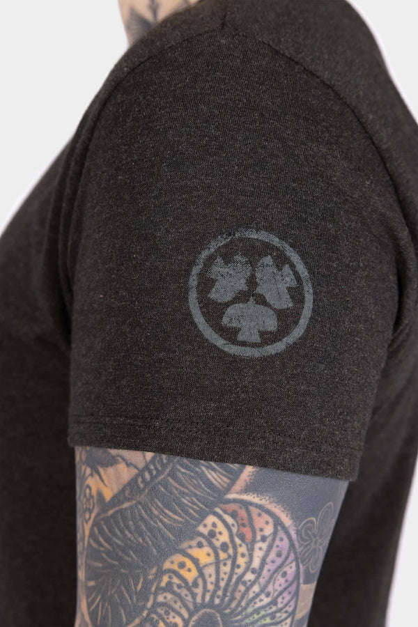 Women's crew neck work tee by Dovetail in black, further product view of the garment