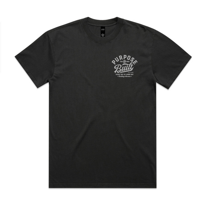 Purpose-Built youth script logo t-shirt in black, alternate graphic view
