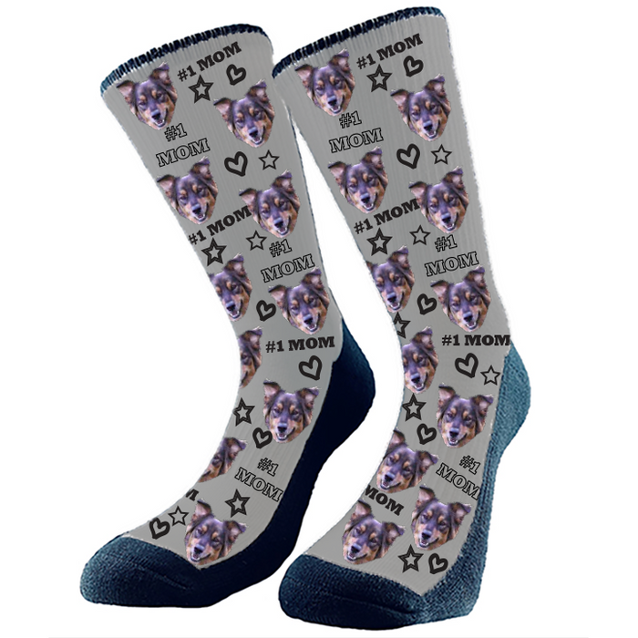 #1 Mom deserves #1 Socks! Hearts and stars with #1 Mom pattern with your cropped face or full body.  Choose your background color.