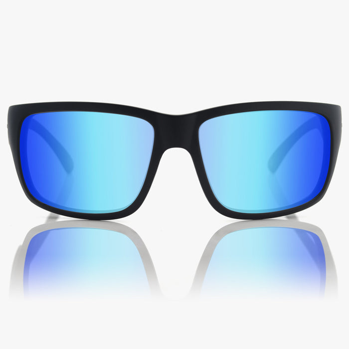 Madson 101 XL sunglasses in black on black with Pacific Blue polarized lens, alternate product view