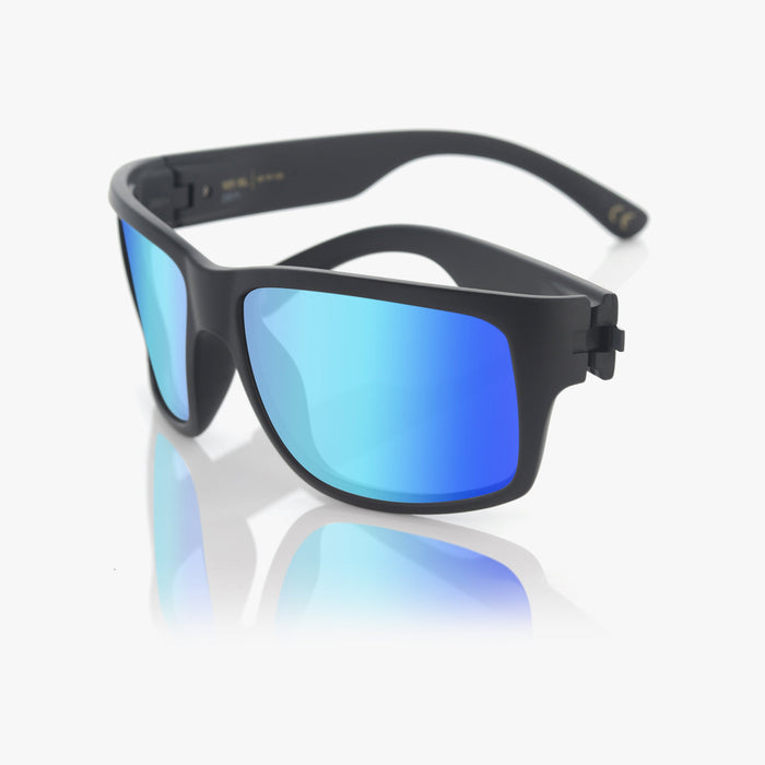 Madson 101 XL sunglasses in black on black with Pacific Blue polarized lens, additional product view