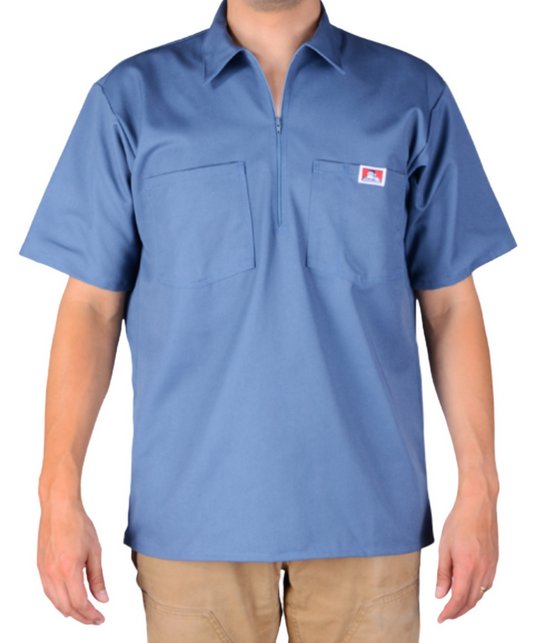 Ben Davis half-zip short-sleeve work shirt in steel blue, available in big and tall sizes