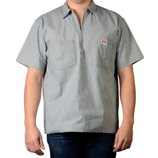 Ben Davis half zip short sleeve striped shirt in green