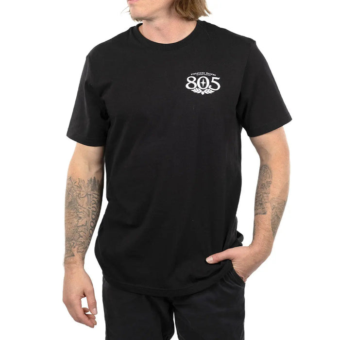 805 Premier Original short sleeve graphic tee by Fasthouse in black, back view of the print