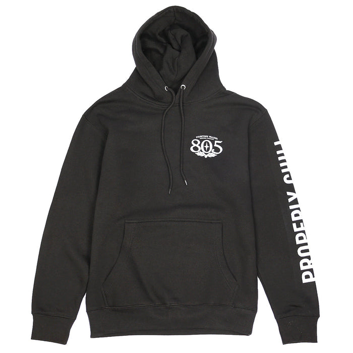 Fasthouse 805 Premier Properly Chill hooded pullover in black, front view of the sweatshirt