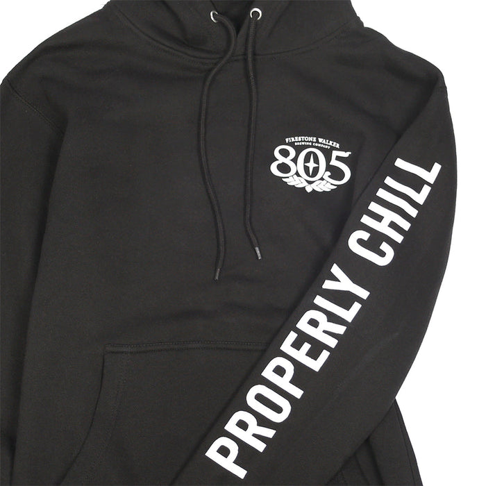 Detail view of the Fasthouse 805 Premier Properly Chill hooded pullover sweatshirt, black