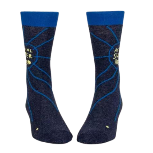 It's a bird! it's a plane! It's a regular person doing pretty amazing things on a daily basis! Men's shoe size 7-12. 50% combed cotton; 47% nylon; 3% spandex.