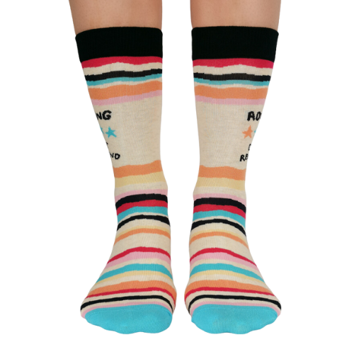 colorful horizontal stripes with the writing "Adulting, do not recommend" and 1 out of 5 stars.