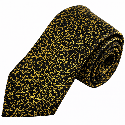 Adults Self Tie Neck Tie Vine Pattern Black and Gold