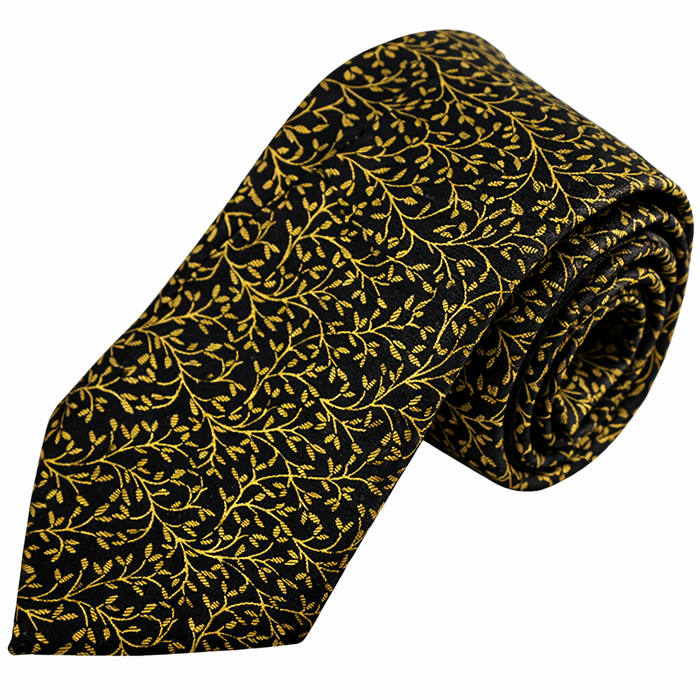 Adults Self Tie Neck Tie Vine Pattern Black and Gold