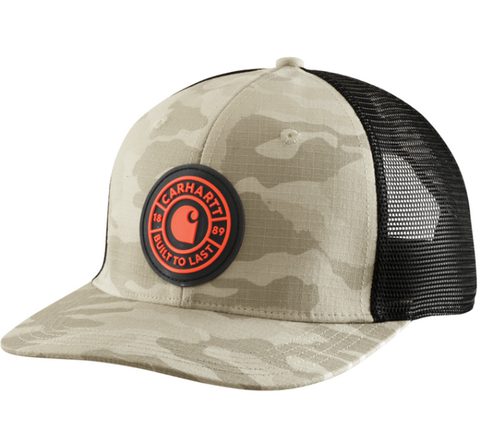 Carhartt ripstop mesh-back camo patch cap in fossil tan camo