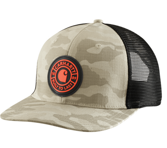 Carhartt ripstop mesh-back camo patch cap in fossil tan camo
