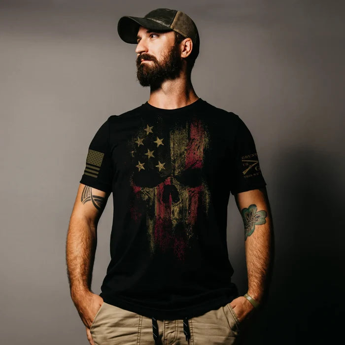 Grunt Style American Reaper 2.0 tee in black shown on a model