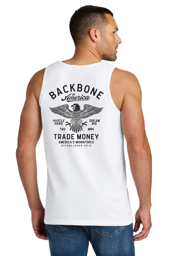 Trade Money America's Workforce heavy graphic tank top in white, available in big and tall sizes