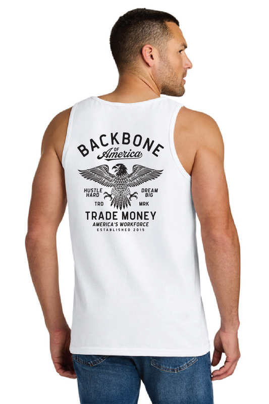 Trade Money America's Workforce heavy graphic tank top in white, available in big and tall sizes