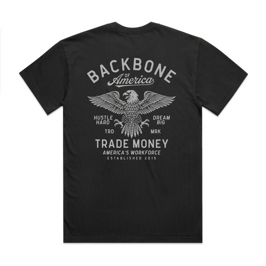 Trade Money America's Workforce heavy short-sleeve graphic t-shirt in faded coal, available in big and tall sizes